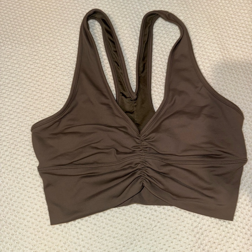 ALO Yoga Brown Ruched Front Racerback Sports Bra
